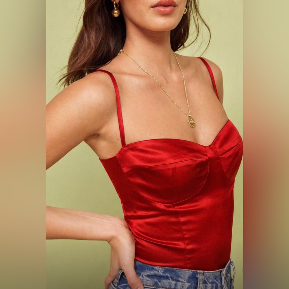 Reformation 100% Silk Red Bustier Top
